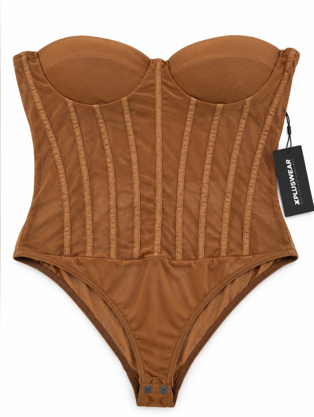 NWT Xpluswear Brown Mesh Corset Bustier Bodysuit Shapewear Strapless Plus 2XL